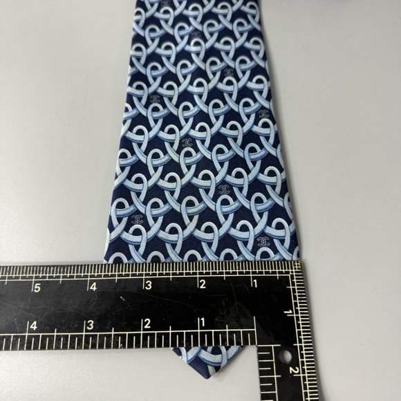 Authentic Chanel CC Logo 100% Silk Necktie, Blue - Picture 12 of 12
